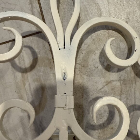 Vintage Iron Cast White Distressed Candleholders pair of two set cream tan wall - Picture 2 of 5